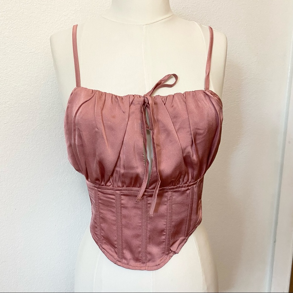 Missguided Pink Satin Corset Style Crop Top Size 10